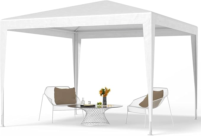10x10 FT Party Tent, Outdoor Wedding Tents for Parties, Canopy Event Tent Without Removable Sidewalls, Waterproof Gazebo Shelter for Birthday Parties, Weddings, BBQs & Events (10X10FT-0Sides White)