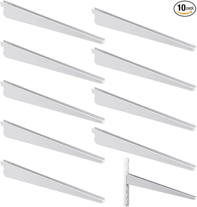 10 Pack Adjustable Shelf Brackets for Double Track System Closet Organization Heavy Duty Wire Shelf Brackets (White,18.5 Inches)