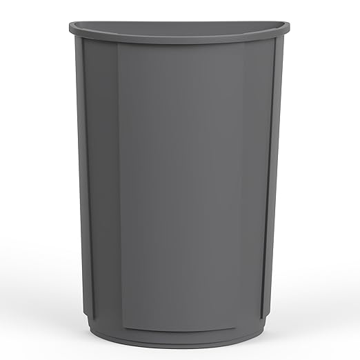 21-Gallon Half-Round Commercial Gray Trash Can - Wall-Hugging Waste Receptacle for High-Traffic Spaces
