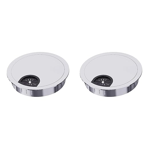 2 Pack Desk Grommet 2-3/8 Inch 60mm, Zinc Alloy Computer Desk Wire Hole Cover, Office Desktop Cord Cable Hole Metal Ring, Silver Tone