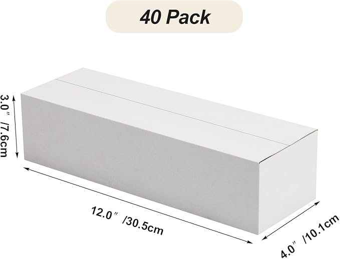 Calenzana 12x4x3 Shipping Boxes Set of 40, White Corrugated Cardboard Box for Mailing Packing Gifts Small Business