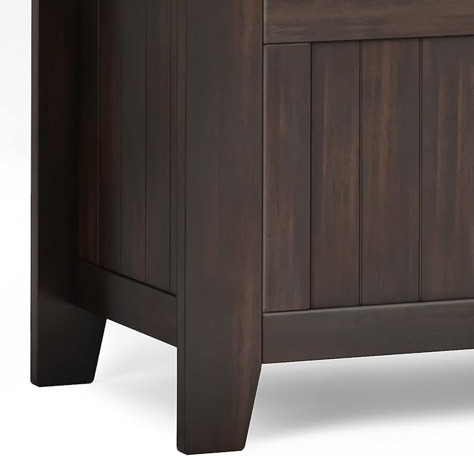 SIMPLIHOME Acadian Entryway Storage Bench - 36 inch Wide Solid Wood Small Hallway Seat in Brunette Brown, Transitional Bench for Mudroom with Lift-Up Lid, 2 Compartments and Slatted Backrest