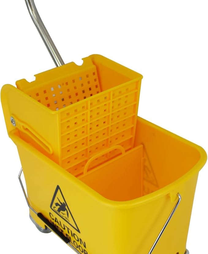 20L Rolling Janitorial Cleaning Mop Bucket Commercial Restaurant with Down Press Wringer, Random Color
