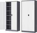 Metal Storage Cabinet-72” Tall Steel File Cabinets with Lockable Doors and Adjustable Shelves-White&Gray Steel Storage Cabinet for Home Kitchen, Office, Garage
