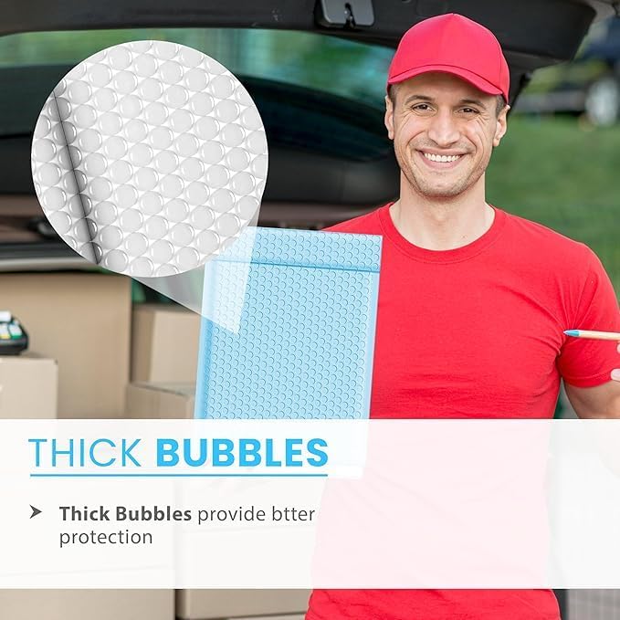 Light Blue 10x13 Inch Poly Bubble Mailers |Self Seal Padded Envelopes for Thick books | Cushioned Bubble Mailer | Usable Size 9.5x13 Inch | Waterproof Lightweight Mailing Shipping Bags | 100 Pack Bulk