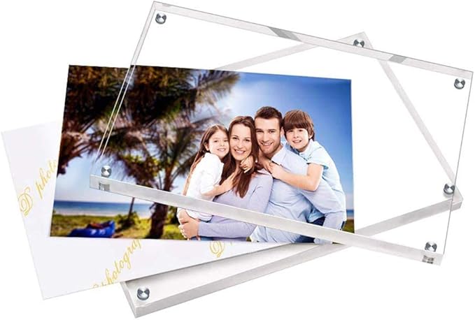 ILYXY 2 Pack Acrylic Frame 5x7, 20% Thicker, 24mm Thick Frameless Clear Picture Frame, Double Sided Magnetic Photo Frame, Free Standing Desktop Display Stand Acrylic Picture Frames