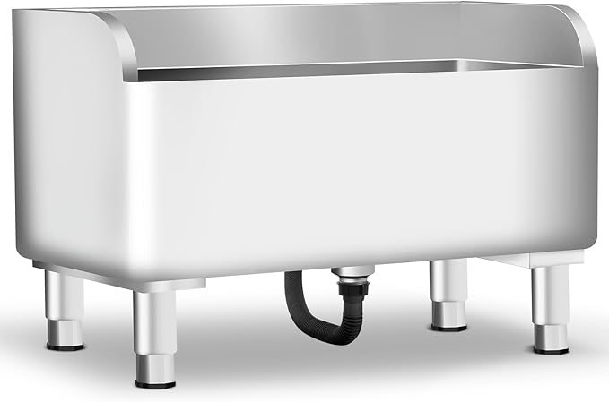 Commercial Mop Sink 304 Stainless Steel Floor Sink with Deep Basin, Anti-Splash Design & Quick Drainage Heavy-Duty Mop Service Basin for Kitchen, Laundry, Garage, Restaurant (23.6''×16.1''×21.6'')