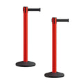 Crowd Control Warehouse CCW Series RBB-150 - Set of 2 Stanchion Retractable Belt Barriers - 16 Foot, Black Belt with Red Post - Easy Assembly
