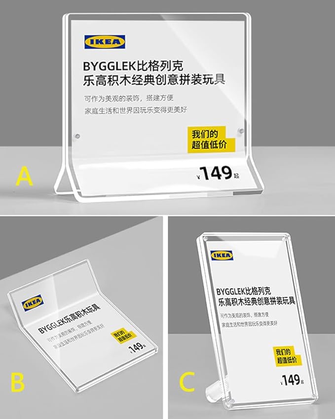 Acrylic Label Holder Price Tag Displays Sign Holder Data Card Holder Ads Display Stand (B：80*100mm/3.15*3.94 inches)