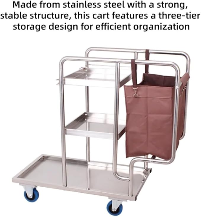 Commercial 3-Shelf Janitorial Cart, Stainless Steel Cleaning Supplies Organizer, Cleaning Cart on Wheels, for School, Hotel, Apartment & More