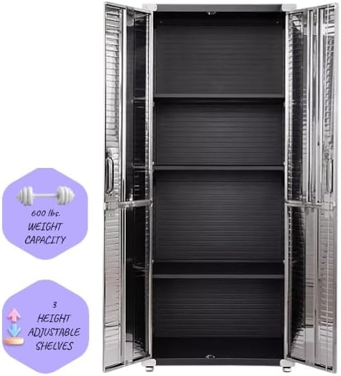 Heavy Duty Storage Solid Stainless Steel Cabinet with Lockable, Adjustable Shelf, Metal Garage Organizer (Graphite, 30" W x 18" D x 72" H)