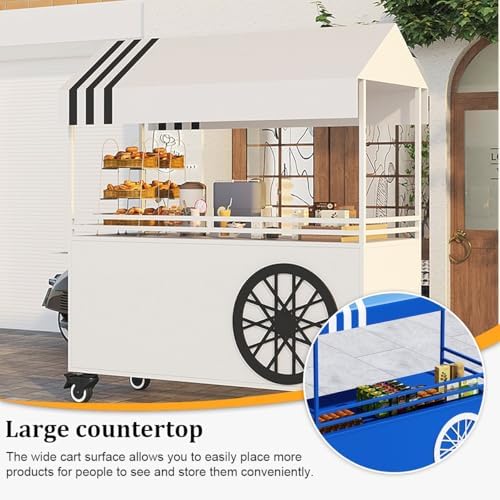 Portable Street Food Cart, Mobile Vendor Stall for Outdoor Events, Commercial Iron Food Cart for Markets, Food Truck Stand (Pink, 55in/140cm)