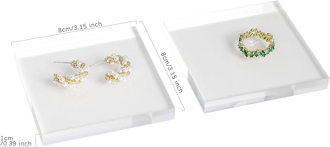 GemeShou Acrylic earring display risers for selling, Transparent jewelry display riser stand, clear ring riser tray for boutique store selling, Jewelry photo props【3.15 L x3.15 W x0.39 H inch 2pcs】