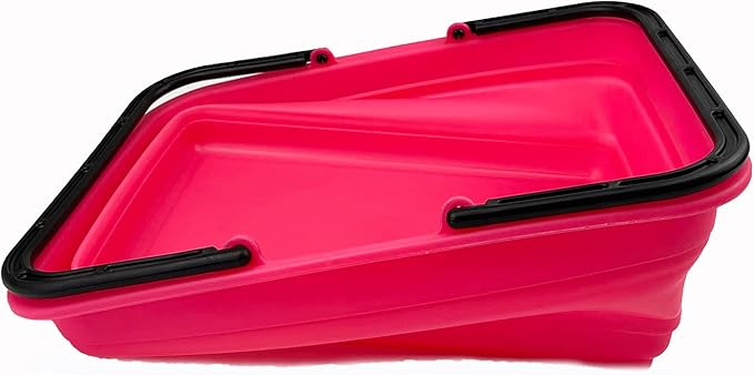 SAMMART Collapsible Basket with Handle 8L (2.1 Gallon) - Portable Outdoor Picnic Basket/Crate - Foldable Basin for Washing Dishes,Camping,Hiking (Rose Pink)