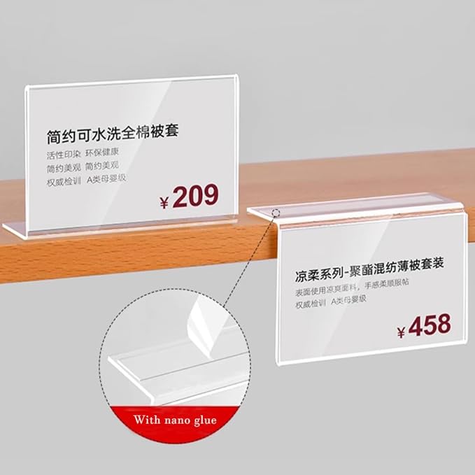 Self Adhesive Label Holder Acrylic Price Tag Displays Sign Holder L-Shape Table Top Sign Stand 10 Pack (90*55mm/3.54*2.17inches)