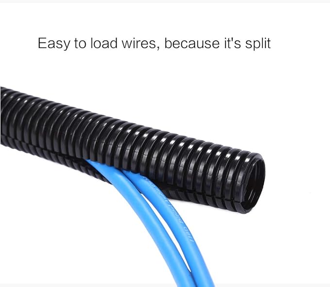 Alex Tech 25ft - 3/8 inch Split Wire Loom Tubing - Black