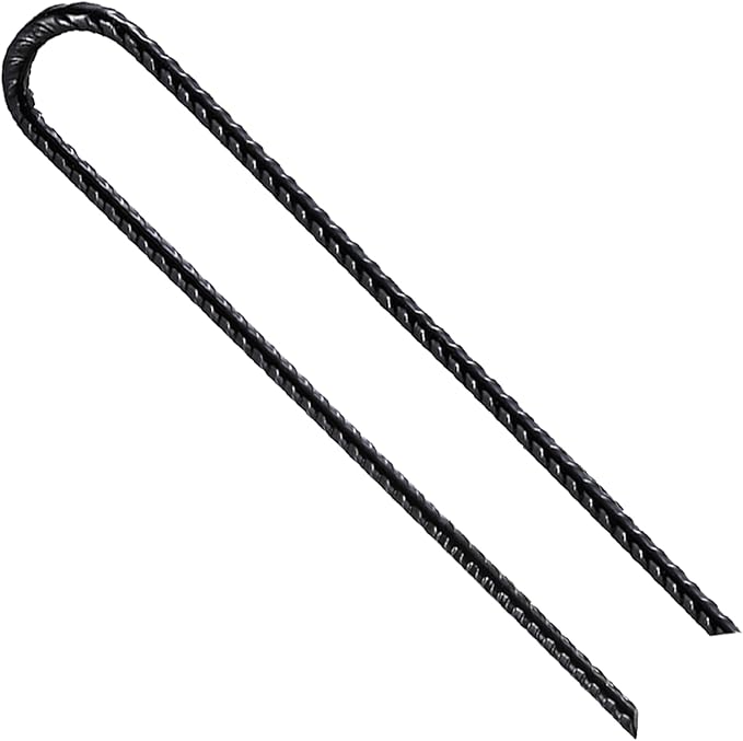 Rebar U/J Hook Extra Heavy Duty, 12 inch x 1/4 inch Rust Proof Coated Steel Ground Anchors for Garden, Tent, Trampoline (10pcs, U-Hook)