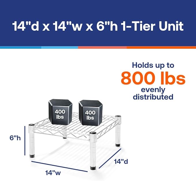 Shelving Inc. 14" d x 14" w Chrome Wire Shelving with 1 Tier Shelf, Weight Capacity 800lbs Per Shelf