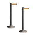 CCW Set of 2 Retractable Belt Barriers Stanchion, Polished Stainless Steel Post, RBB-100 (7.5 Foot Belt, Brown Belt)