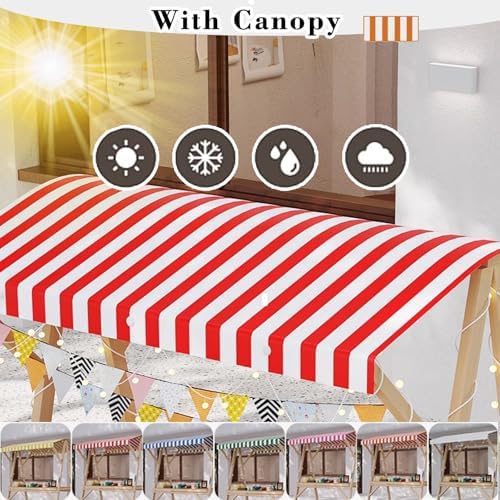 Foldable Wooden Market Stall Display Stand with Canopy & Tablecloth - Outdoor Concession Booth for Gifts, Crafts, Toys, Food & Lemonade - Portable Retail Kiosk (Red, 180x60cm)