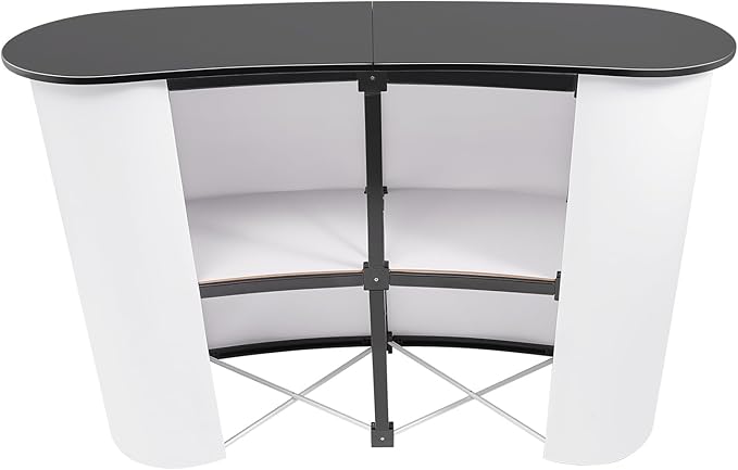 Portable Trade Show Podium Table Display Exhibition Counter with Streamlined Design Foldable Promotion Retail Bar Table for Hotels, Shops, Shopping Malls, Halls