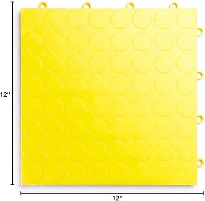 Big Floors RaceDeck CircleTrac, Interlocking Non-Slip Garage Flooring Tile, Durable, Modular, Heavy-Duty Copolymer, Easy Install (Yellow, 48 Pack of 12 x 12" Tiles)