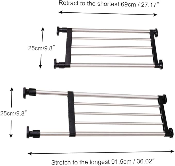 BAOYOUNI Expandable Shelf Closet Tension Rod Adjustable Shelving Unit Storage Rack Organizer Hanger Space Saving Divider for Wardrobe, Cupboard, Kitchen, Bathroom Use, Black
