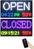 FTELEDLIGH Open Closed Sign for Business, 27x14 Inch Outdoor LED Sign with Remote Control, Auto Brightness & Temperature Time Display, Waterproof for Storefront Window, Shop, Cafe, Retail