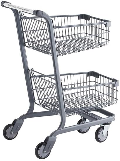 Two-Tier Shopping Cart, Gray Zinc-Coated, 2.8 Cu. Ft. Capacity, 27x19x41 Inches, 220 lb Weight Limit, Commercial Use