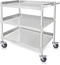 3 Tier Stainless Steel Utility Cart | Heavy Duty Metal Rolling Cart with Handle & Wheels | Ideal for Kitchen, Restaurant, Hospital, Laboratory & Home (16''x24''x34'')