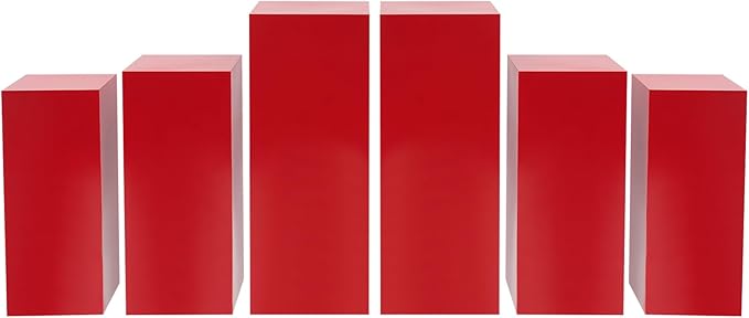 6Pcs Metal Display Pedestal Stands, Square Flower Display Pillars Rack for Wedding Party Decor, Dessert Table Display Cake Plant, Column Decorative Cube (Red, 6PCS)