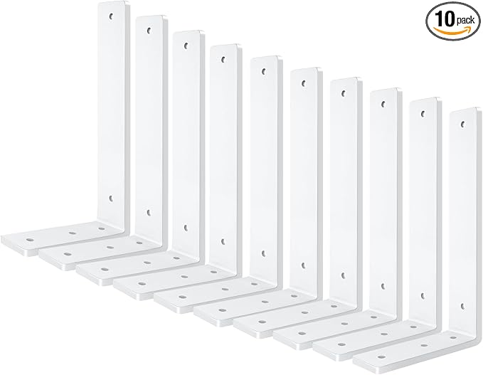 White Floating Shelf Bracket 14 Inch, 10 Pack Heavy Duty Shelf Brackets, Black Wall Shelf Bracket for DIY Decorative with Mounting Hardware