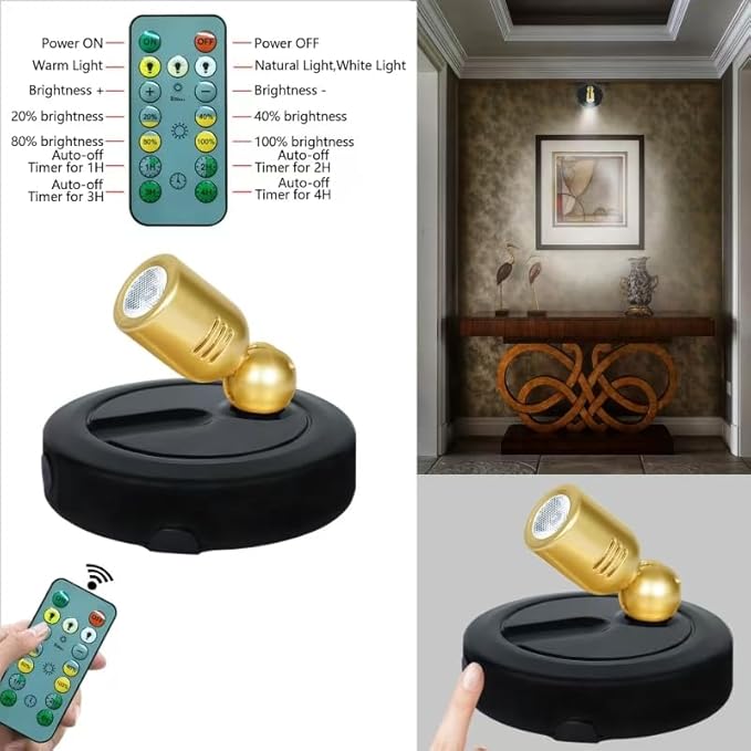 Picture Light Battery Operated, 3 Color Temperatures Picture Light with Remote, Indoor LED Spot Lights for Plants for Wall Frame Dartboard Art Painting Display Accent-Black Gold