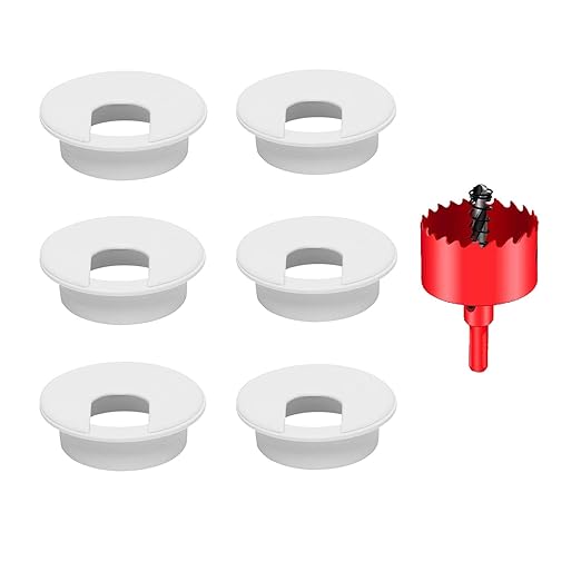 TuTuYa 6PCS Desk Grommet, Desk Grommet 2Inch(50mm) Desk Cable Grommet Desk Cable Hole Covers with Hole Saw, Ideal Solution for Office and Home Table Cable (White, 2Inch_50mm)