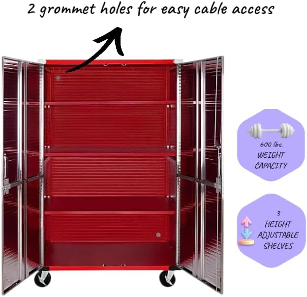 Heavy Duty Storage Solid Stainless Steel Cabinet with Lockable, Adjustable Shelf, Metal Garage Organizer (Red, 48" W x 18" D x 72" H)