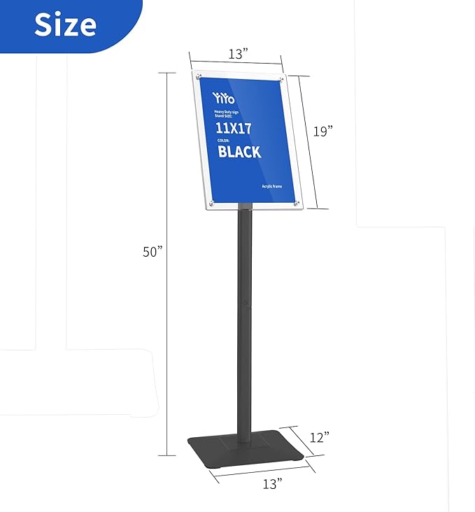 YIYO Sign Stand Poster Stand，adjustable heavy duty pedestal Sign Holder Floor Stand，acrylic frame floor standing for display menu 11 * 17 inch，Black (acrylic frame 11 * 17 Black)