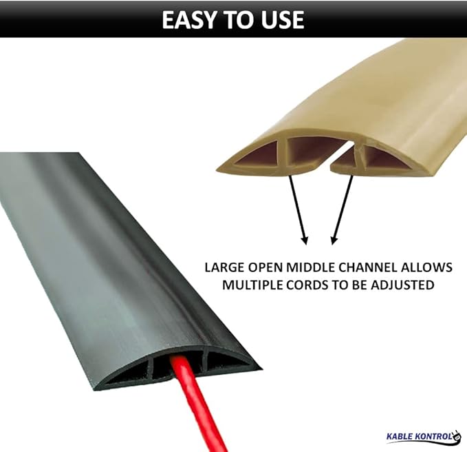 Kable Kontrol Floor Cord Cover kit - 6 Feet Long Gray Plastic Cable Protector, Hides Cords and Conceals Wires, for Extension Cord Cable Management, Channel Size 0.75” W x 0.43” H