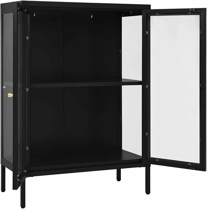Sideboard Kitchen Buffet Storage Cabinet Storage Organizer, Black 29.5"x13.8"x41.3" Steel and Glass D320009C