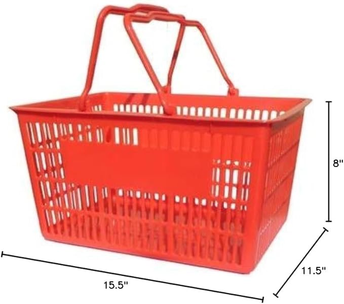 Only Hangers Shopping Basket Set of 12 - Durable Red Plastic Rectangular Baskets with Metal Stand and Sign