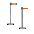 Crowd Control Warehouse CCW Series RBB-150 - Set of 2 Stanchion Retractable Belt Barriers - 16 Foot, Orange Belt with Satin Stainless Steel Post - Easy Assembly