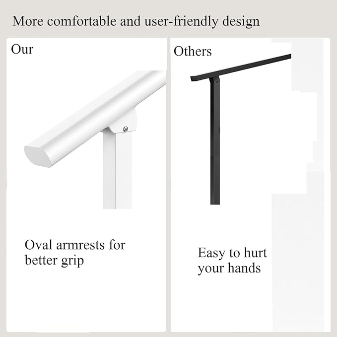 Hand Rails for Outdoor Steps,4 Step Stair Handrail & Indoor Stair Railing Kit，Metty Metal Railings for Outdoor Steps and Hand Rails for Seniors for Porch Railing