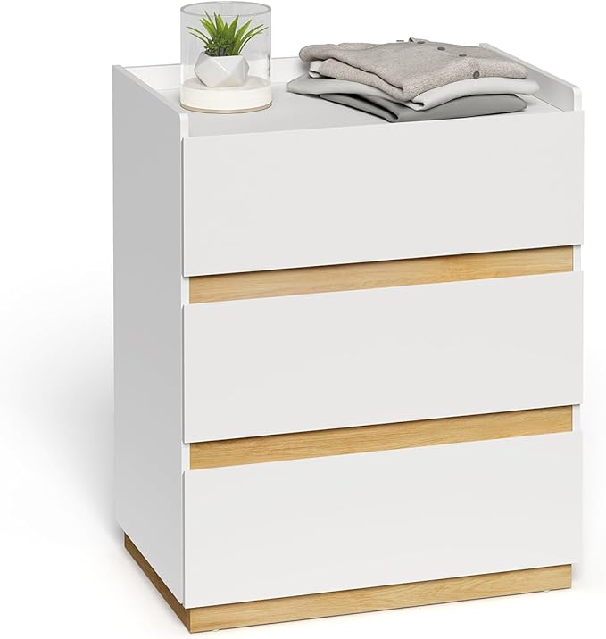 Large Modern Nightstand White Bedside Table, 3 Drawer Dresser Wood Stackable Storage Drawers for Clothes for Closet, Bedroom, 24"x16"x29"