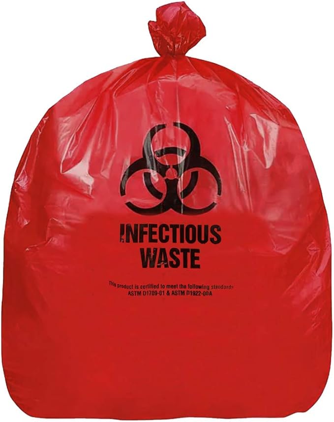 RESILIA Biohazard Bags - Hazardous Waste Disposal, Meets DOT ASTM Standards for Hospital Use, OSHA Approved, Red, 25 Gallon, 30" W x 36" L, 1.35 Mil, 0.00135 Inch, 25 Bags, Made in the USA