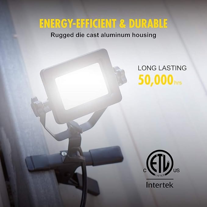 1200 Lumens Portable LED Clamp Work Light with 5ft 120V AC/60Hz Power Plug, Lightweight Design, Suitable for Wet Location, 10 Watts, 5000K Daylight, ETL Certified, 2pack
