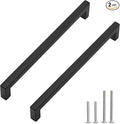 Cabinet Pulls Matte Black Cabinet Handles Square Drawer Pulls, 2 Pack 10 Inch Stainless Steel Kitchen Door Cupboard Cabinet Handles, Drawer Hardware Handles, 256mm Hole Centers