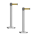 Montour Line MI650 Set of 2 Retractable Belt Barrier Stanchion, Cast Iron Base, Polished Stainless Steel Post (16 ft Yellow with"Caution - DO NOT Enter" Black Letters Belt)