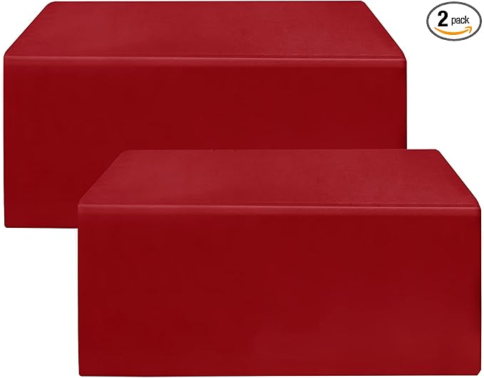 HolidayIdeas 2 Pack Red Fitted Tablecloth for 6ft Tables, 4-Sided Christmas Table Cover for Holiday Markets, Yard Parties, & Gift Tables, Wrinkle-Resistant Washable Xmas Decorations