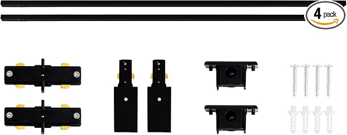 VANoopee H Track Lghting Rails 8FT H Type Track Light Rails Black H Track Rail Kit, End Caps & Live End Feed Connector Included, Compatible with Single Circuit 120V H Style Track System & Track Heads