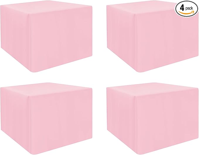 HolidayIdeas Card Table Covers Fitted Square 34x34 Inch, Wrinkle Resistant Washable Small Square Tablecloth 3 Ft for Folding Table, Pink, Set of 4