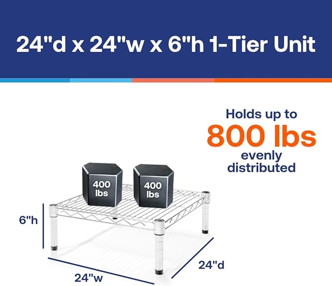 Shelving Inc. 24"d x 24"w Chrome Wire Shelving with 1 Tier Shelf, Weight Capacity 800lbs Per Shelf
